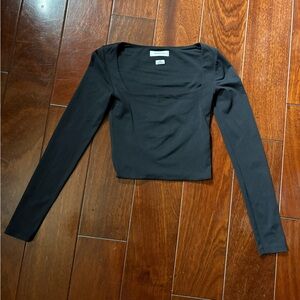 Babaton Black Long Sleeve Square Neck Top